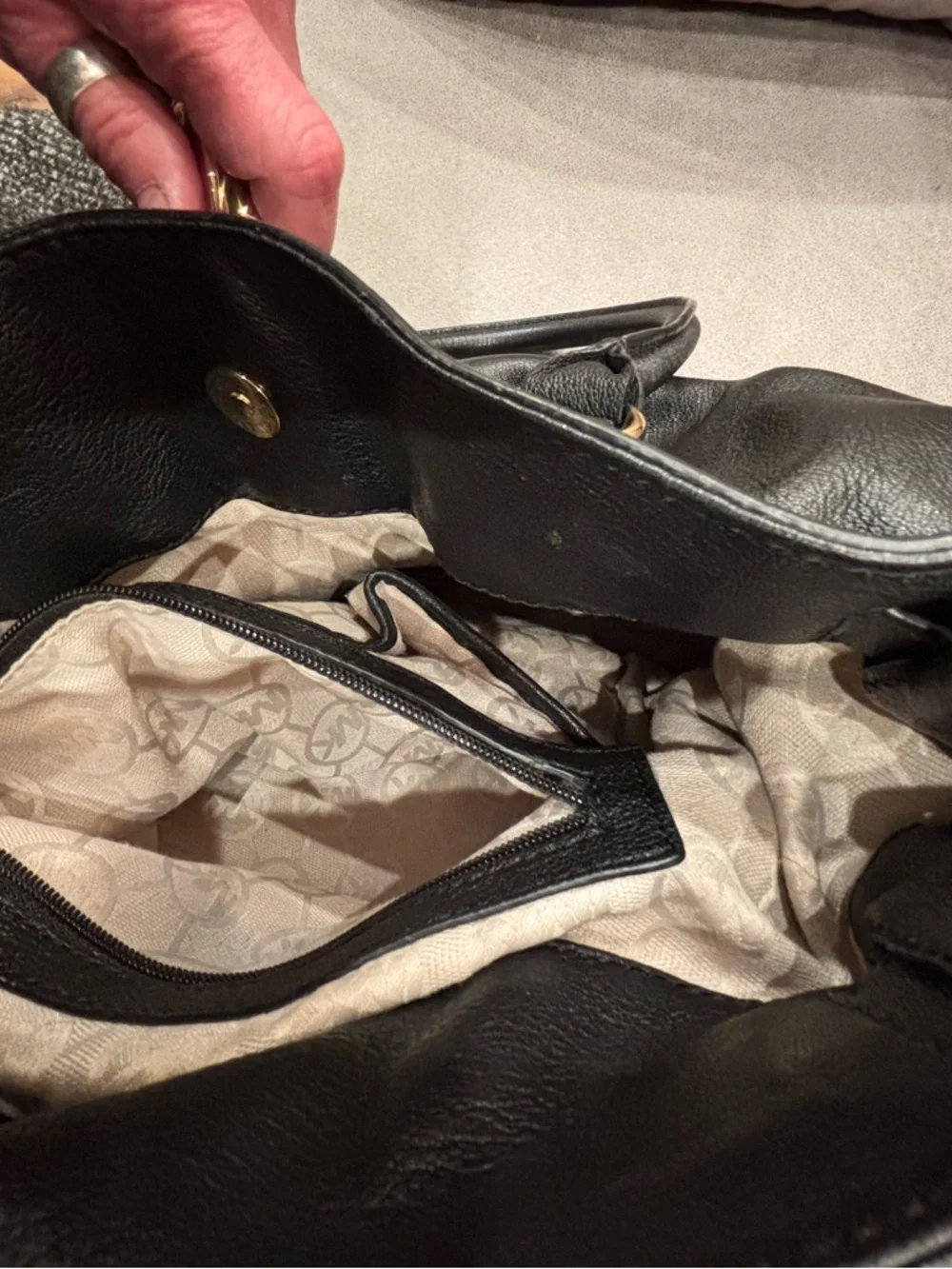 Michael Kors Black Leather Tote with Gold-Tone Chain Accents - Picture 8 of 9
